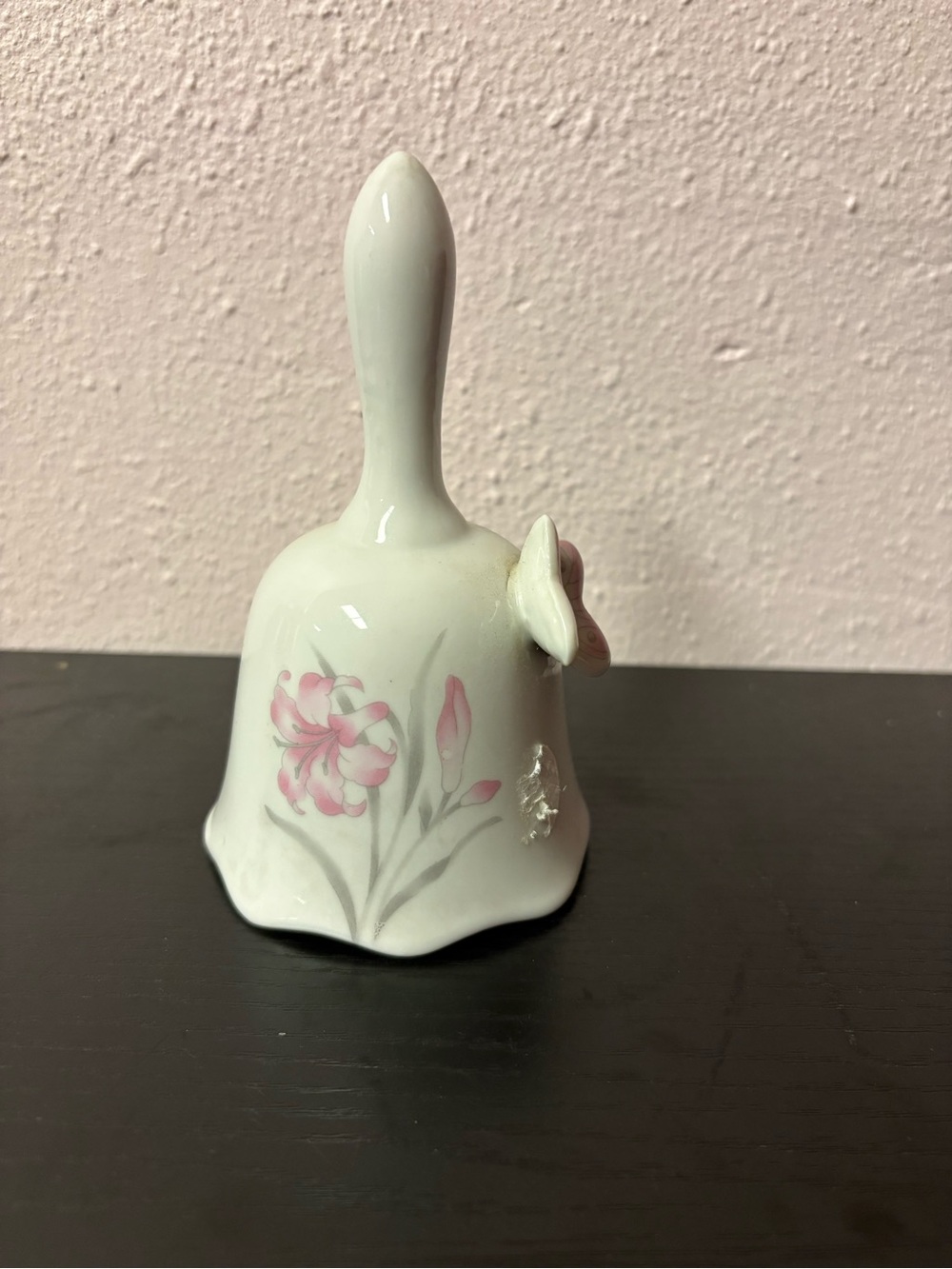 Vintage Porcelain Floral Butterfly Bell Pink Flower Cottagecore Decor